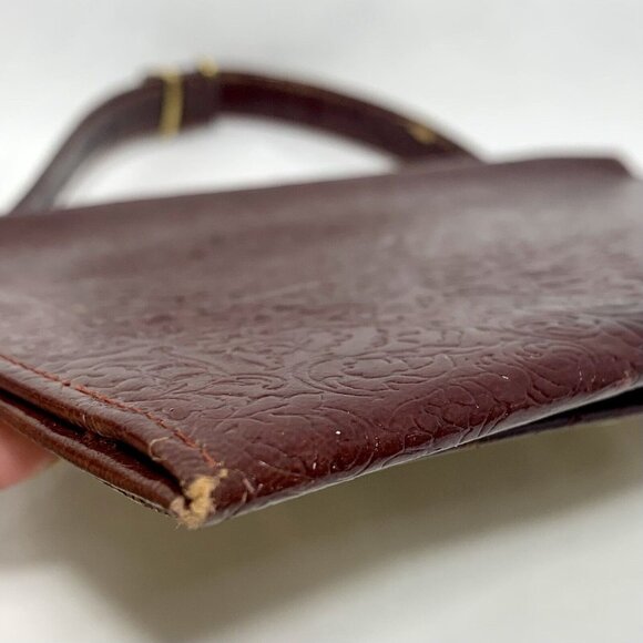 PITTI Italian Mid Century Blood Red Gilt Embossed Leather Clutch Wallet Gorgeous - Picture 10 of 16